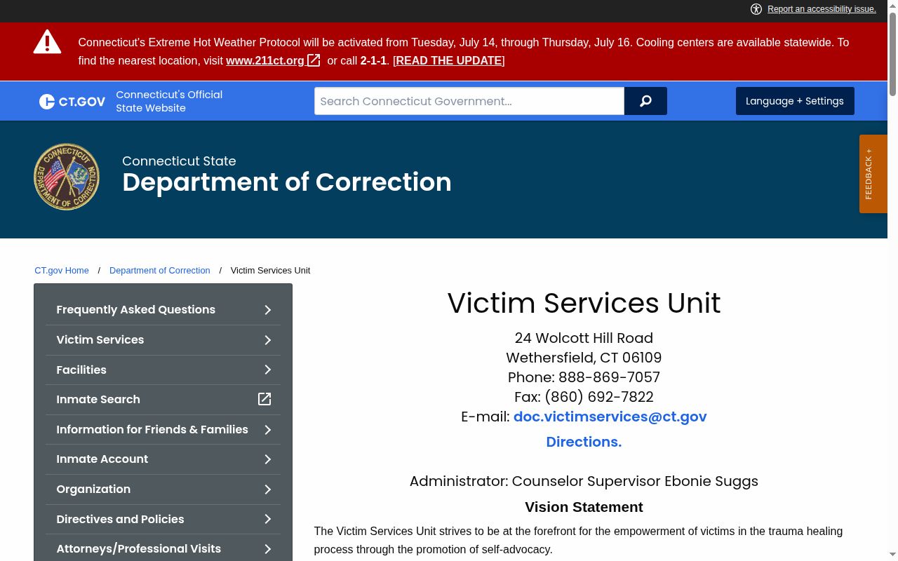 CT SAVIN Victim Services details for Meriden release notifications